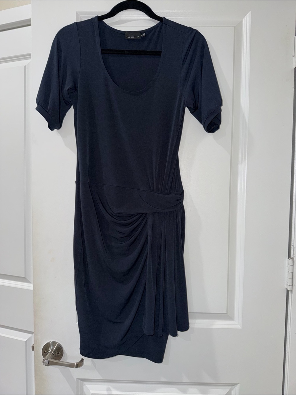The Limited XS Navy Ruched Draped Short Sleeve Bodycon Dress